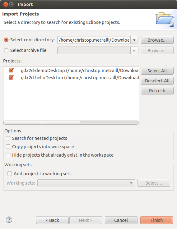 Import existing projects in Eclipse